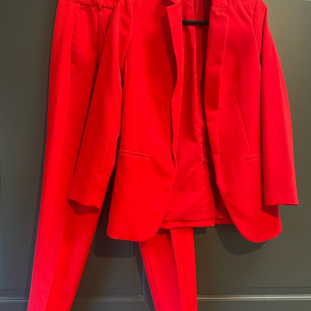Vibrant Red Blazer and Pants express Set